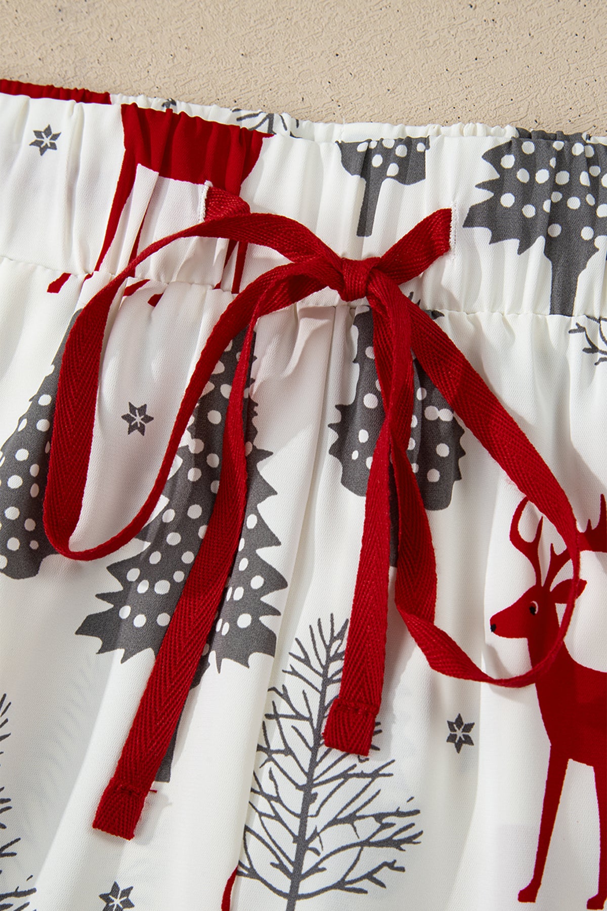 KaleaBoutique Comfortable Christmas Fashion Print Velvet Trim Bow Knot Pajama 2pcs Short Set - KaleaBoutique.com