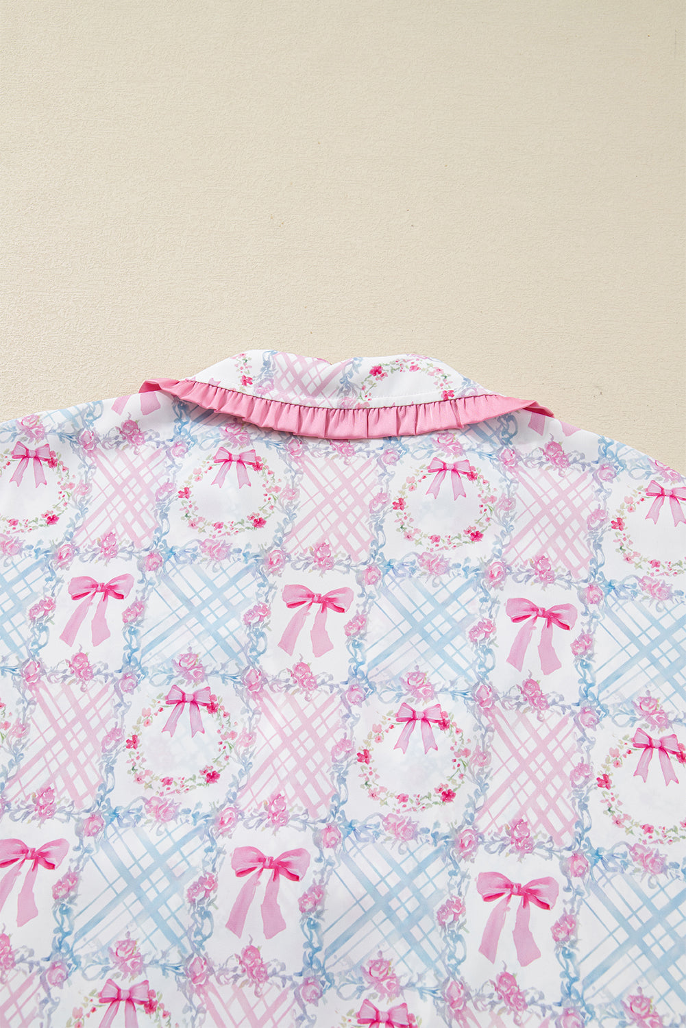 KaleaBoutique Stylish Bow Wreath Pattern Christmas Holiday Tied Front Long Sleeve 2pcs Pajama Set - KaleaBoutique.com