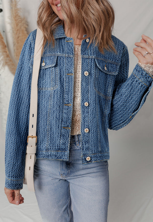 Double Flap Pocket Denim Textured Button Down Jacket - KaleaBoutique.com