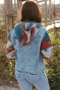 KaleaBoutique Stylish Aztec Print Frayed Hem Denim Jacket - KaleaBoutique.com