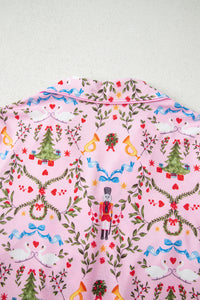 KaleaBoutique Comfortable Nutcracker Doll Christmas Print Ribbon Tie Waist Short 2pcs Pajama Set - KaleaBoutique.com