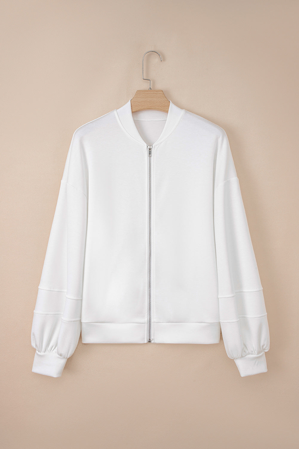 Solid Color Zip Up Knit Puff Sleeve Jacket - KaleaBoutique.com