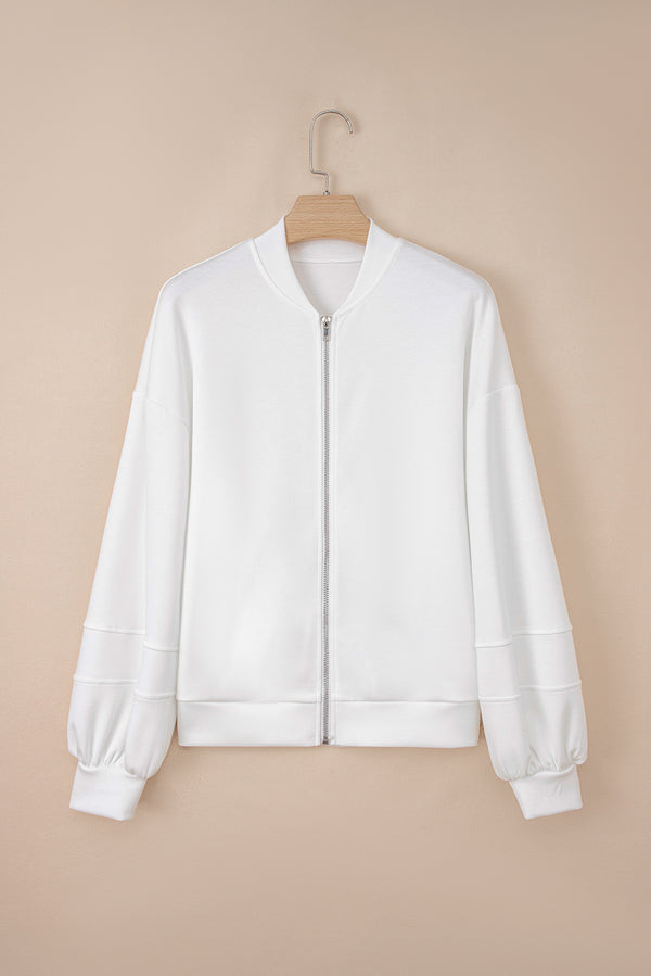 Solid Color Zip Up Knit Puff Sleeve Jacket - KaleaBoutique.com