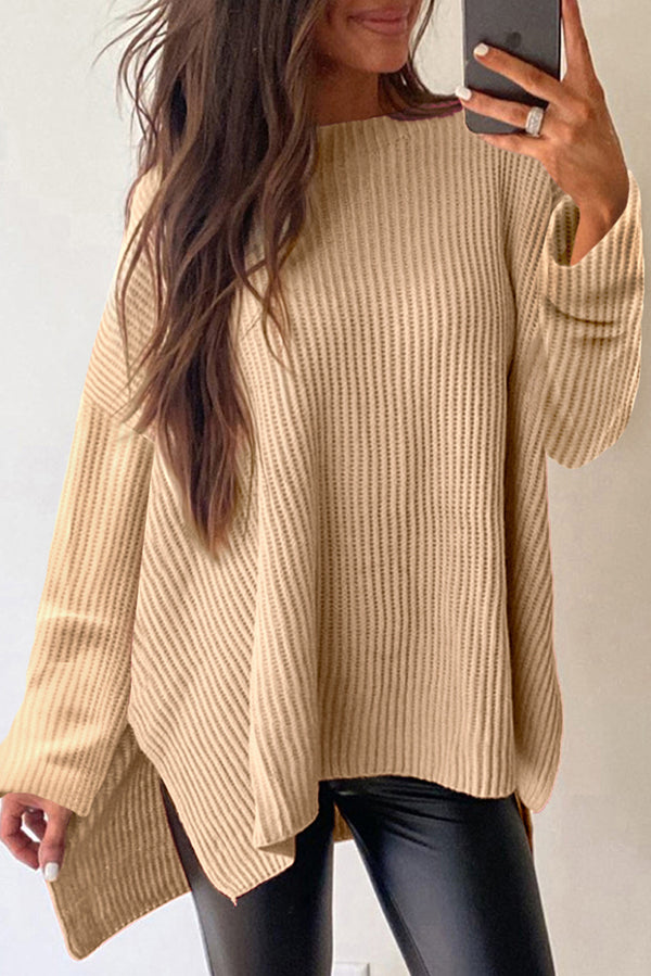 KaleaBoutique Stylish Cable Knit Drop Shoulder Side Slits Loose Sweater - KaleaBoutique.com