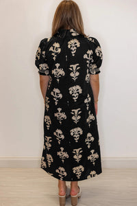 KaleaBoutique Comfortable Floral Print Frilled Collar Short Puff Sleeve Maxi Dress - KaleaBoutique.com