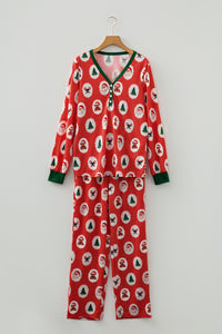 KaleaBoutique Stylish Christmas Fashion Print Henley V Neck Pullover and Jogger Pants 2 Piece Lounge Set - KaleaBoutique.com