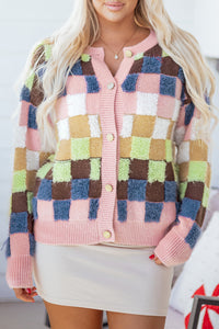 KaleaBoutique Stylish Plush Checkered Pattern Button Front Cardigan Sweater - KaleaBoutique.com