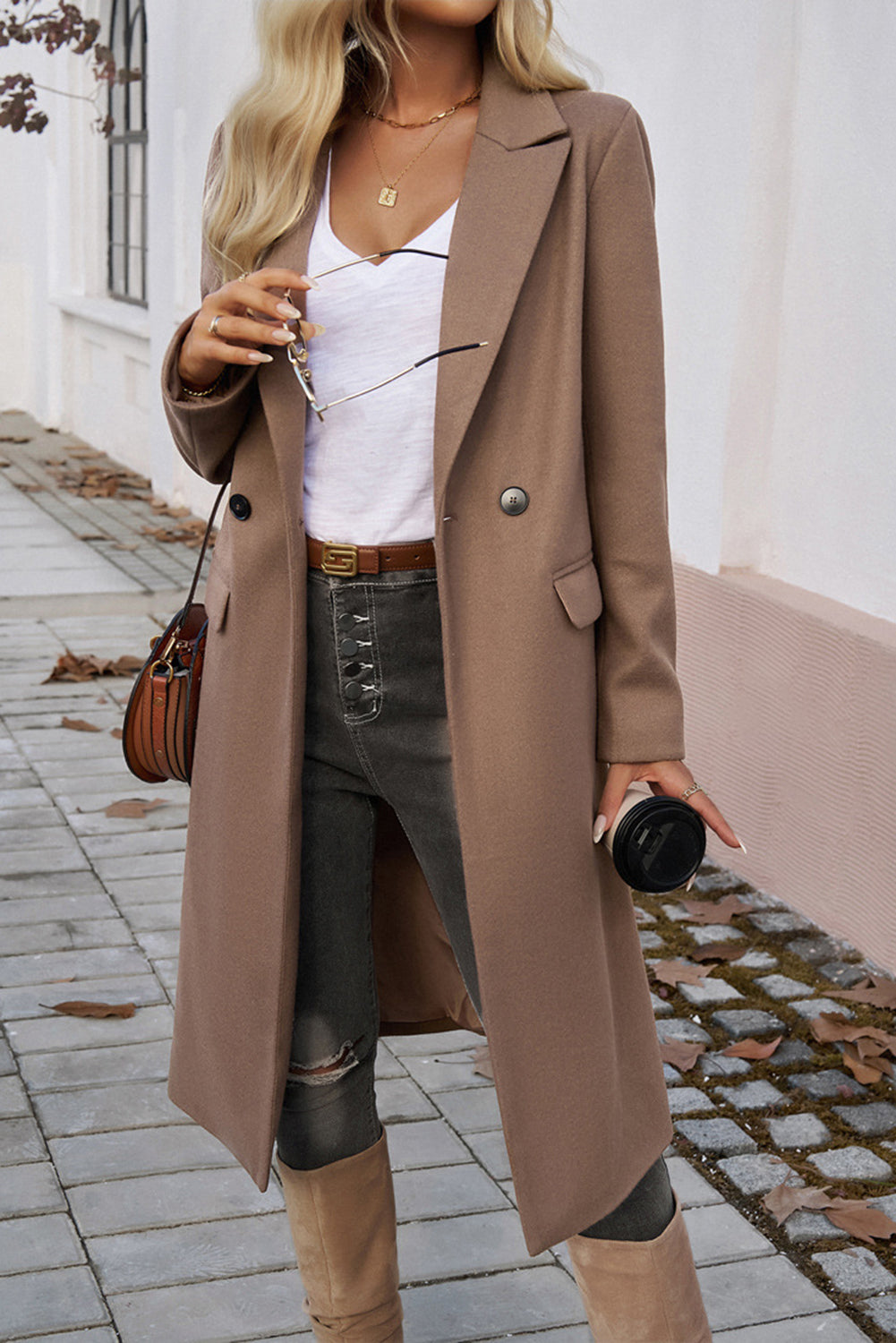 KaleaBoutique Stylish Single Breasted Lapel Collar Flap Pocketed Overcoat - KaleaBoutique.com