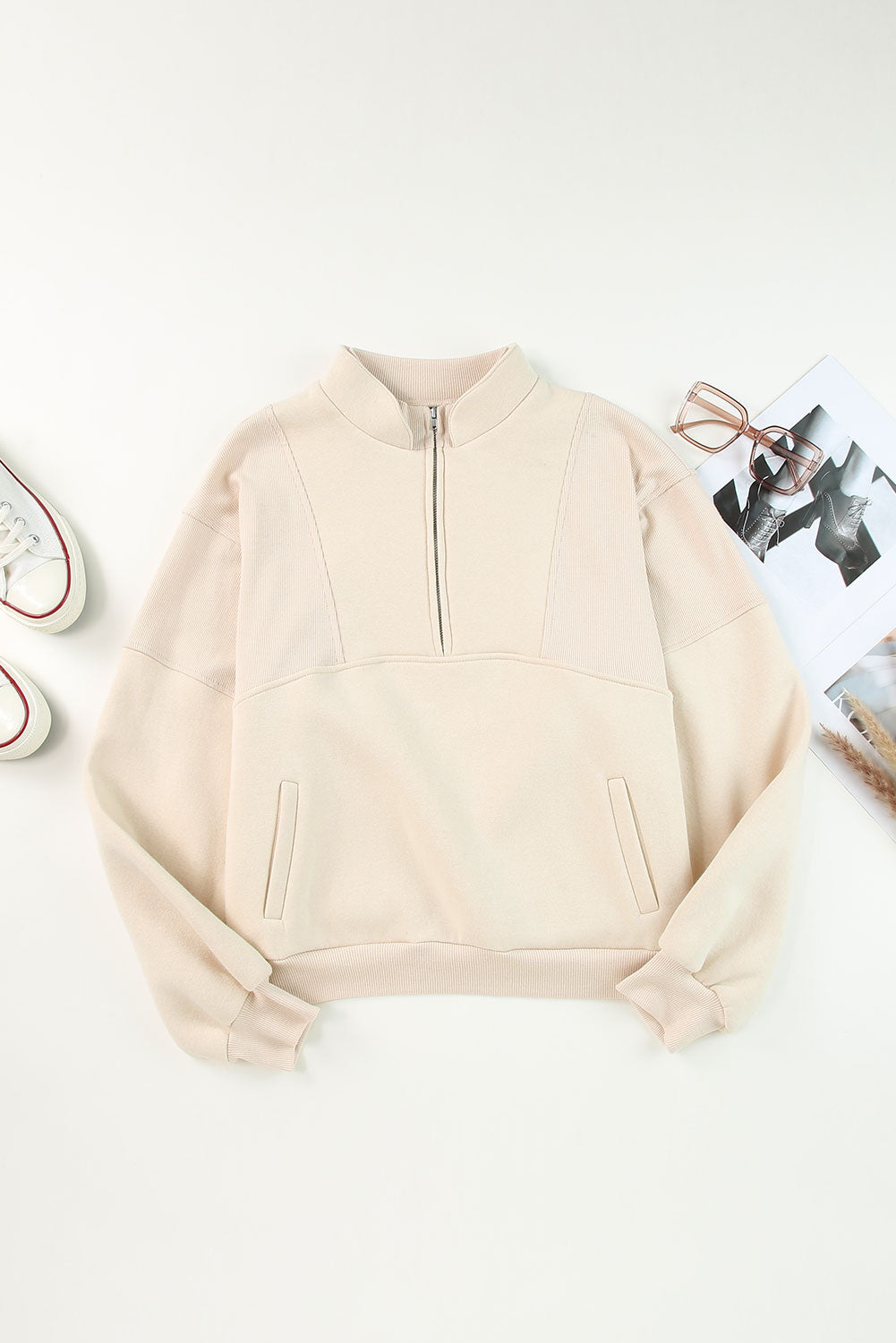 KaleaBoutique Stylish Half Zip Stand Collar Exposed Seam Solid Color Casual Sweatshirt - KaleaBoutique.com