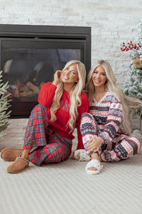KaleaBoutique Comfortable Plaid Mama Graphic Christmas Holiday Crewneck Pullover and Pants Two Piece Lounge Set - KaleaBoutique.com
