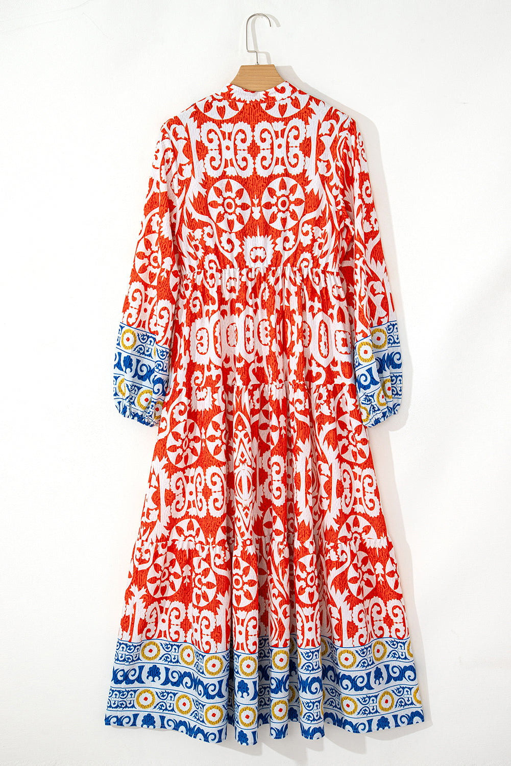 Boho Geometric Printed Long Sleeve Maxi Dress - KaleaBoutique.com