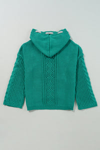 KaleaBoutique Cable Knit V Neck Contrast Drawstring Hooded Sweater - KaleaBoutique.com