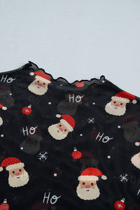 KaleaBoutique Stylish Santa Print Sheer Stand Neck Long Sleeve Top - KaleaBoutique.com