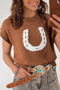 KaleaBoutique Comfortable Western Horseshoe Pattern Short Sleeve Knit Sweater - KaleaBoutique.com