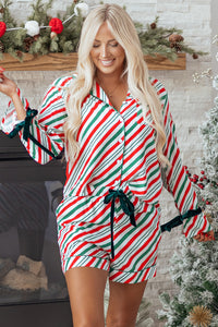 KaleaBoutique Comfortable Contrast Velvet Ribbon Knot Christmas 2pcs Pajama Set - KaleaBoutique.com