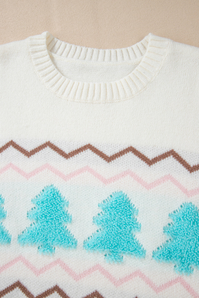 KaleaBoutique Stylish Striped Christmas Tree Ribbed Trim Drop Shoulder Sweater - KaleaBoutique.com
