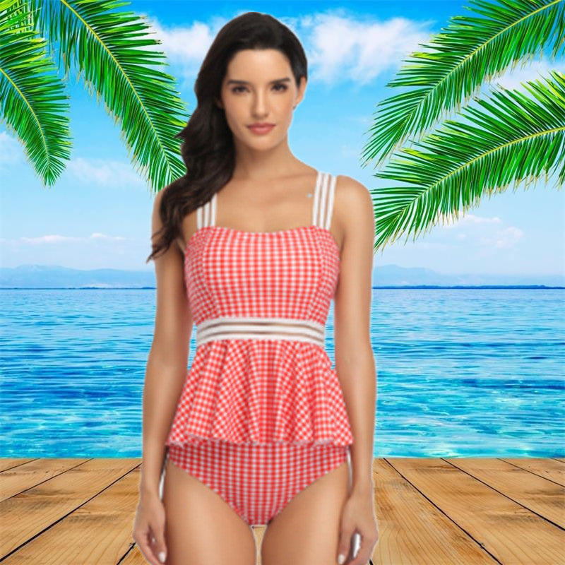Women's Peplum Swim Top and Briefs 2 PC Tankini Set - KaleaBoutique.com