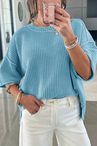 KaleaBoutique Comfortable Exposed Seam Detail Half Sleeve Loose Sweater - KaleaBoutique.com