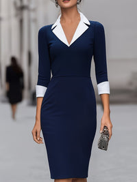 Commuter-style Tailored Sheath Dress With Three-quarter-length Sleeves - KaleaBoutique.com