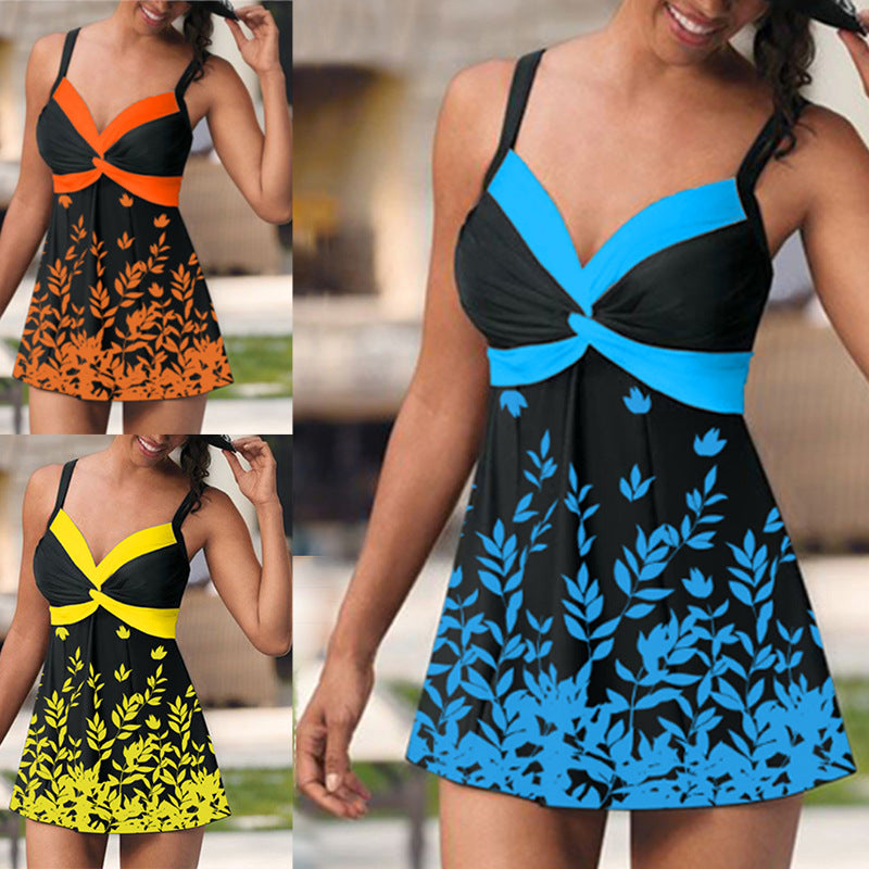 Women's Leaf-Print Twist-Front Skirted Tankini Set - KaleaBoutique.com
