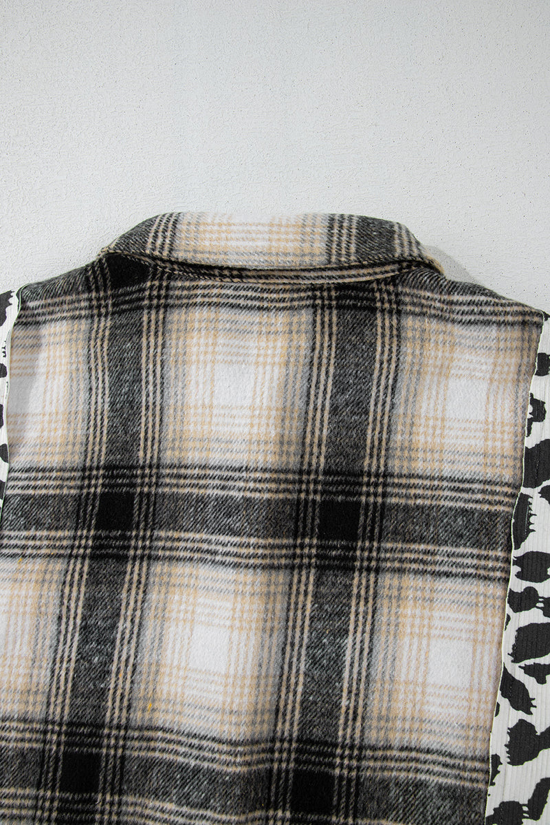 KaleaBoutique Plus Size Plaid Leopard Printed Patchwork Button Up Shacket - KaleaBoutique.com
