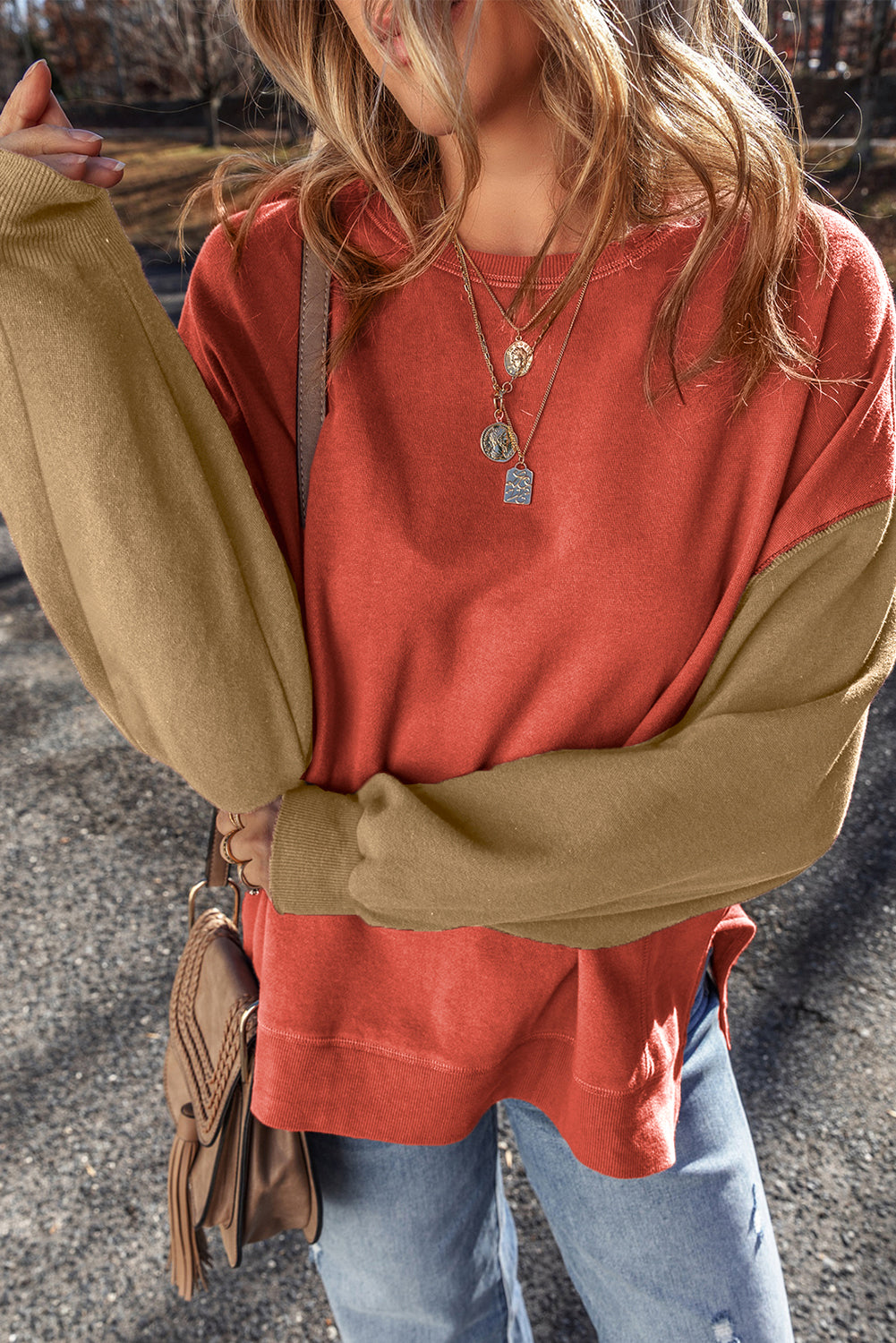 KaleaBoutique Two Tone Patchwork Drop Shoulder Pullover Sweatshirt - KaleaBoutique.com