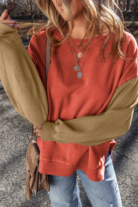 KaleaBoutique Two Tone Patchwork Drop Shoulder Pullover Sweatshirt - KaleaBoutique.com