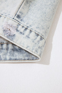 Light Wash Buttoned Chest Pocket Puff Sleeve Denim Jacket - KaleaBoutique.com