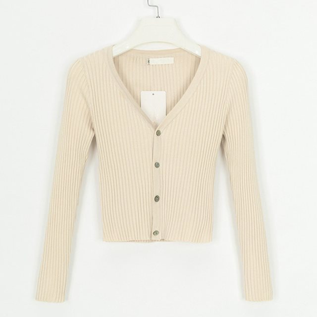 Women's Ribbed V-Neck Button-Front Cropped Cardigan - KaleaBoutique.com