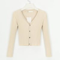Women's Ribbed V-Neck Button-Front Cropped Cardigan - KaleaBoutique.com