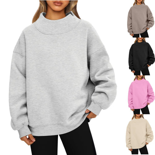 Women's Relaxed-Fit Mock-Neck Drop-Shoulder Sweatshirt - KaleaBoutique.com