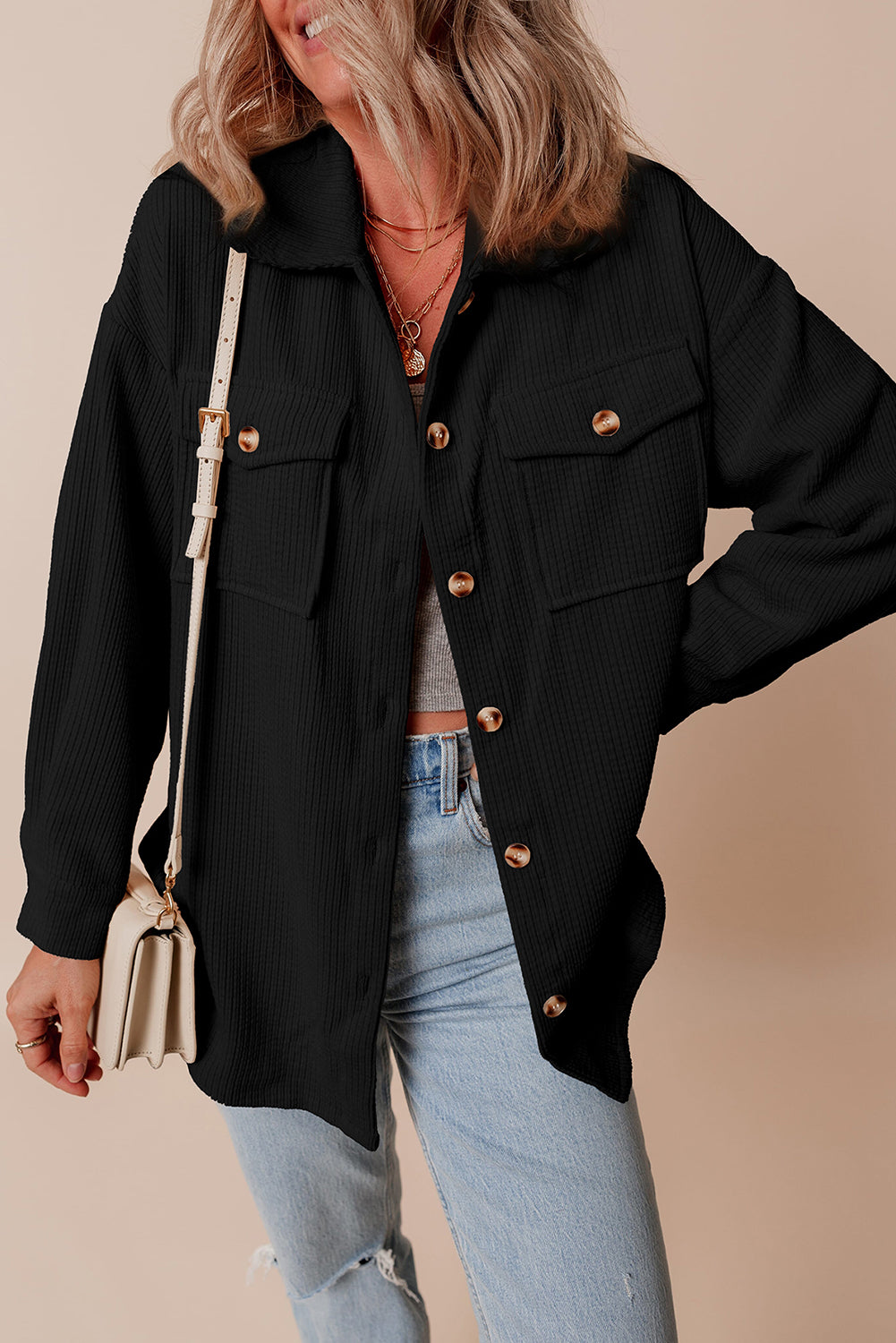 Corduroy Flap Pocket Button Up Shacket - KaleaBoutique.com