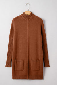 KaleaBoutique Stylish Ribbed High Neck Front Pockets Center Seam Shift Sweater Dress - KaleaBoutique.com