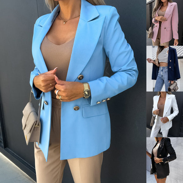 KaleaBoutique Women's Solid-Color Double-Breasted Blazer - KaleaBoutique.com
