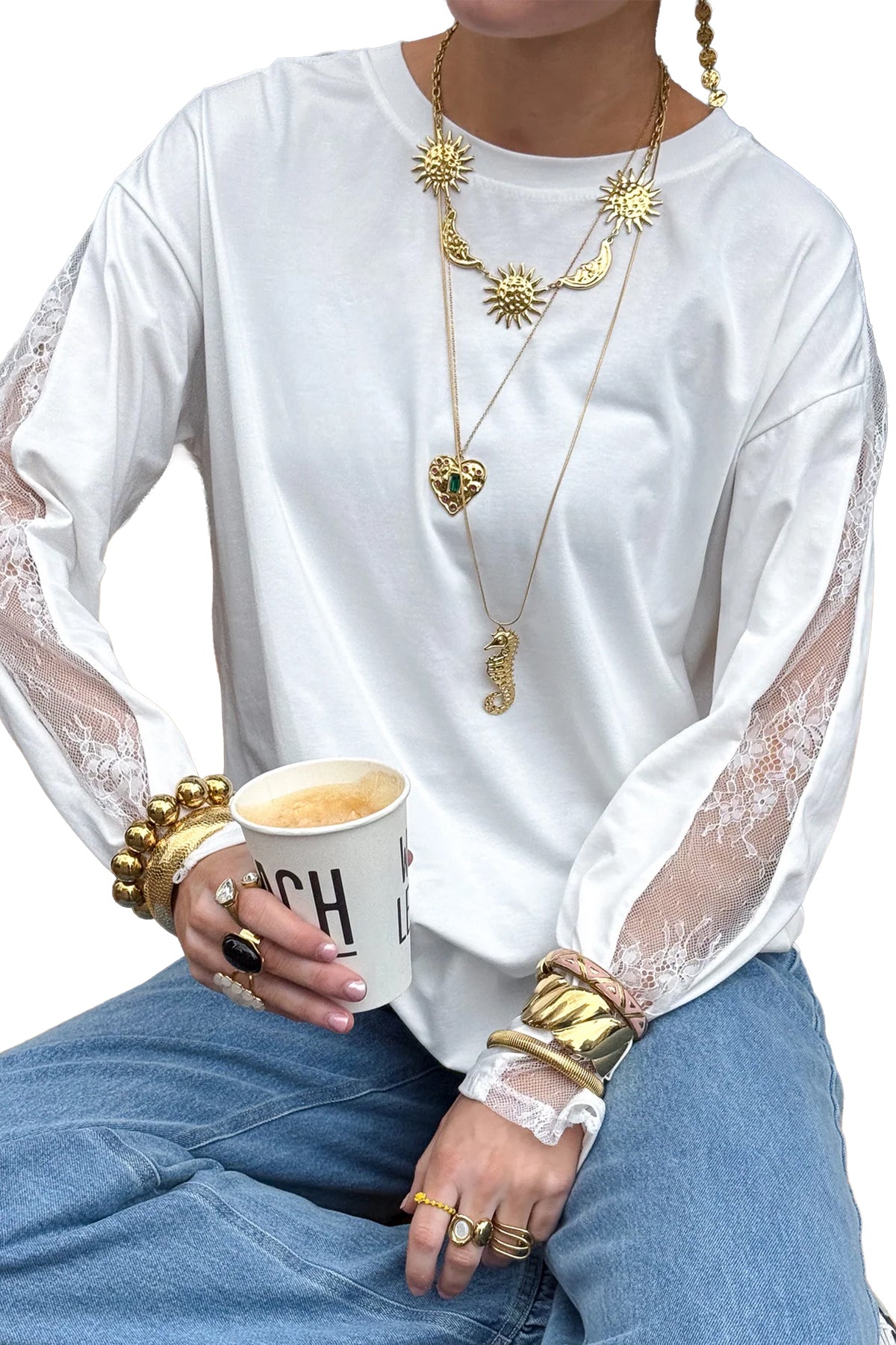KaleaBoutique Stylish Lace Patchwork Round Neck Long Sleeve Top - KaleaBoutique.com