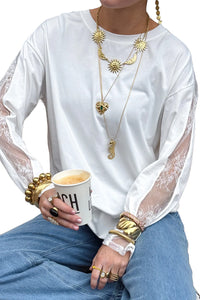 KaleaBoutique Stylish Lace Patchwork Round Neck Long Sleeve Top - KaleaBoutique.com