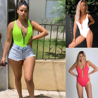 Women Scoop-Neck Zip-Front High Cut One-Piece Swimsuit - KaleaBoutique.com