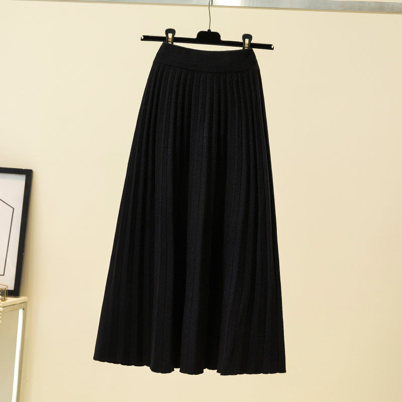 Women's Pleated Knit A-Lined Flared Midi Skirt - KaleaBoutique.com