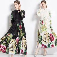 Women's Floral Keyhole-Neck Lantern-Sleeve Pleated Midi Dress - KaleaBoutique.com