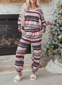KaleaBoutique Comfortable Retro Christmas Pattern Loose Pullover 2pcs Lounge Pant Set - KaleaBoutique.com