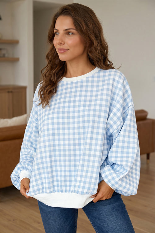 KaleaBoutique Comfortable Plaid Round Neck Long Sleeve Sweatshirt - KaleaBoutique.com