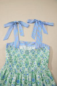 KaleaBoutique Stylish Geometric Floral Print Striped Patchwork Detail Sleeveless Dress（Runs Small ） - KaleaBoutique.com