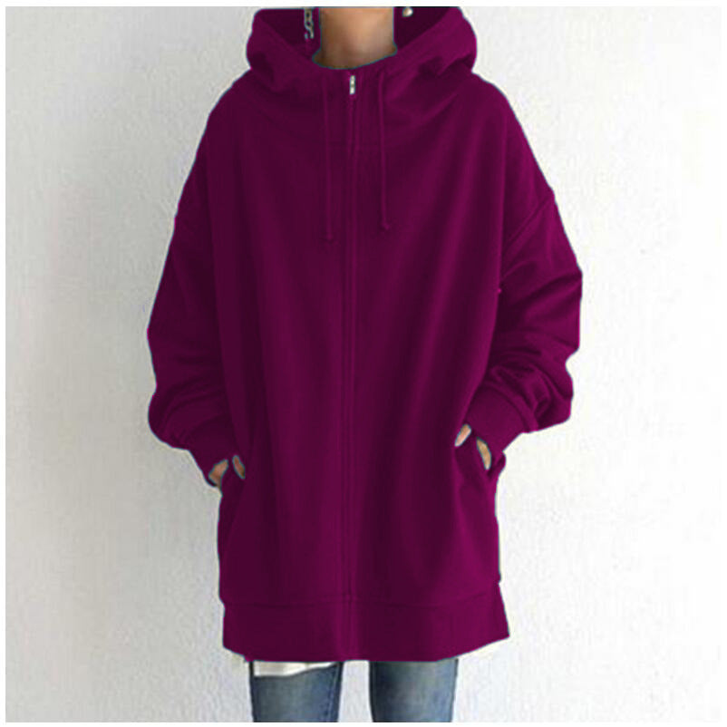 Women's Longline Full-Zip Drawstring Hoodie with Pockets - KaleaBoutique.com