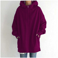 Women's Longline Full-Zip Drawstring Hoodie with Pockets - KaleaBoutique.com