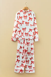 KaleaBoutique Stylish Christmas Bow Print Long 2pcs Pajama Set - KaleaBoutique.com