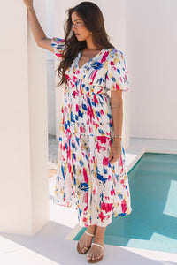 KaleaBoutique Stylish Abstract Print Short Puff Sleeve Tiered Maxi Dress - KaleaBoutique.com