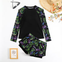 Women's Leaf-Print Long-Sleeve Tankini Set with Swim Shorts - KaleaBoutique.com