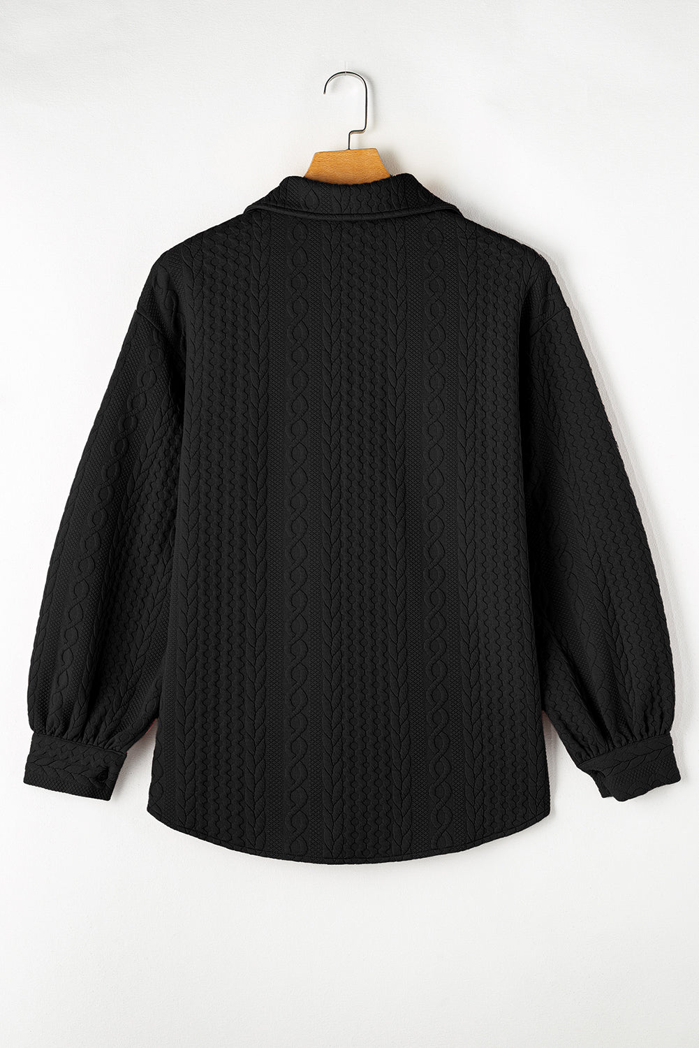 Cable Texture Puff Sleeve Loose Shacket - KaleaBoutique.com