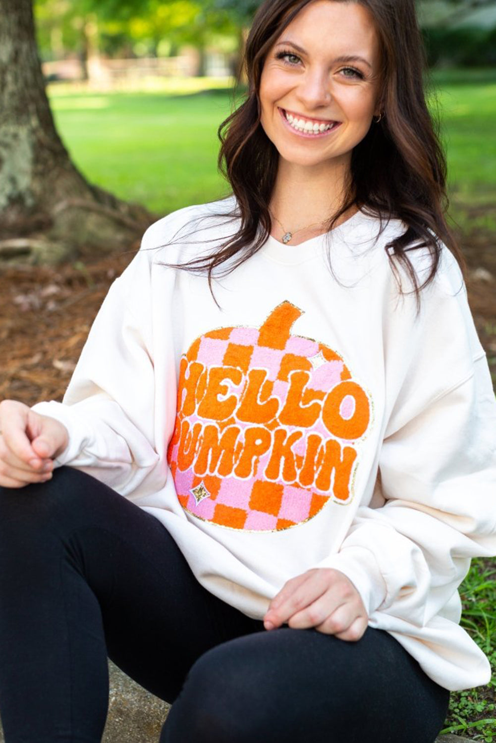 KaleaBoutique Stylish Terry Halloween Pumpkin Patched Pattern Pullover Sweatshirt - KaleaBoutique.com