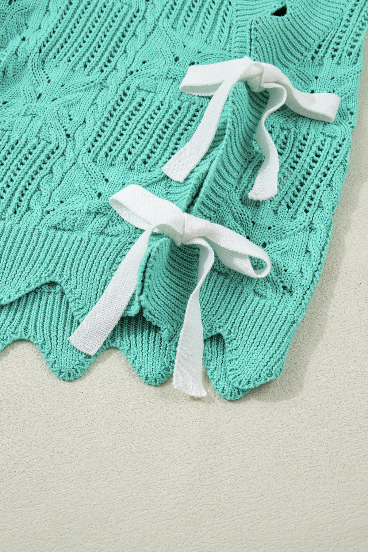 KaleaBoutique Stylish Pointelle Knit Patterned Scalloped Trim Short Sleeve Sweater - KaleaBoutique.com